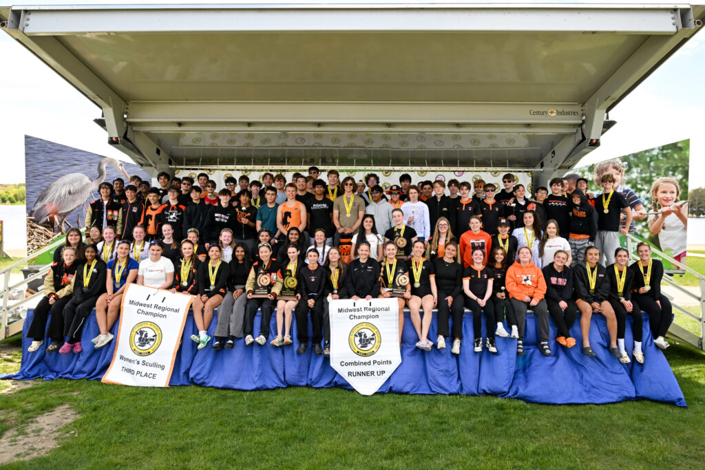 Northville Rowing celebrating achievements at Midwest Scholastic Rowing Championship.